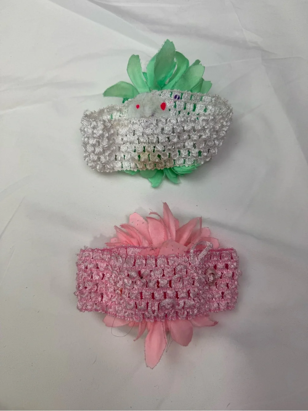 Faded Glory White Blanket with Pink Trim and Pink & Green Floral Headbands